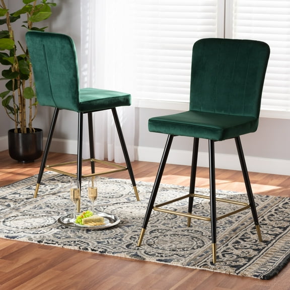 Baxton Studio Preston Bar Stool, Green, Black and Gold, Set of 2