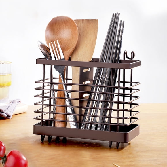 Wzzjkit Essentiels Ménagers Rangement de Vaisselle Fer Mural Baguettes Creuses Cuillère Panier Adapté pour Fête Camping Pique-Nique Cuisine Comptoir Bureau Articles Ménagers