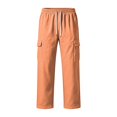 thumbnail image 6 of Men Straight Leg Cargo Pants Drawstring Elastic Waist Multi Pockets Casual Work Trousers Solid Polyester Relaxed Fit Long Pants Multicolor L, 6 of 7