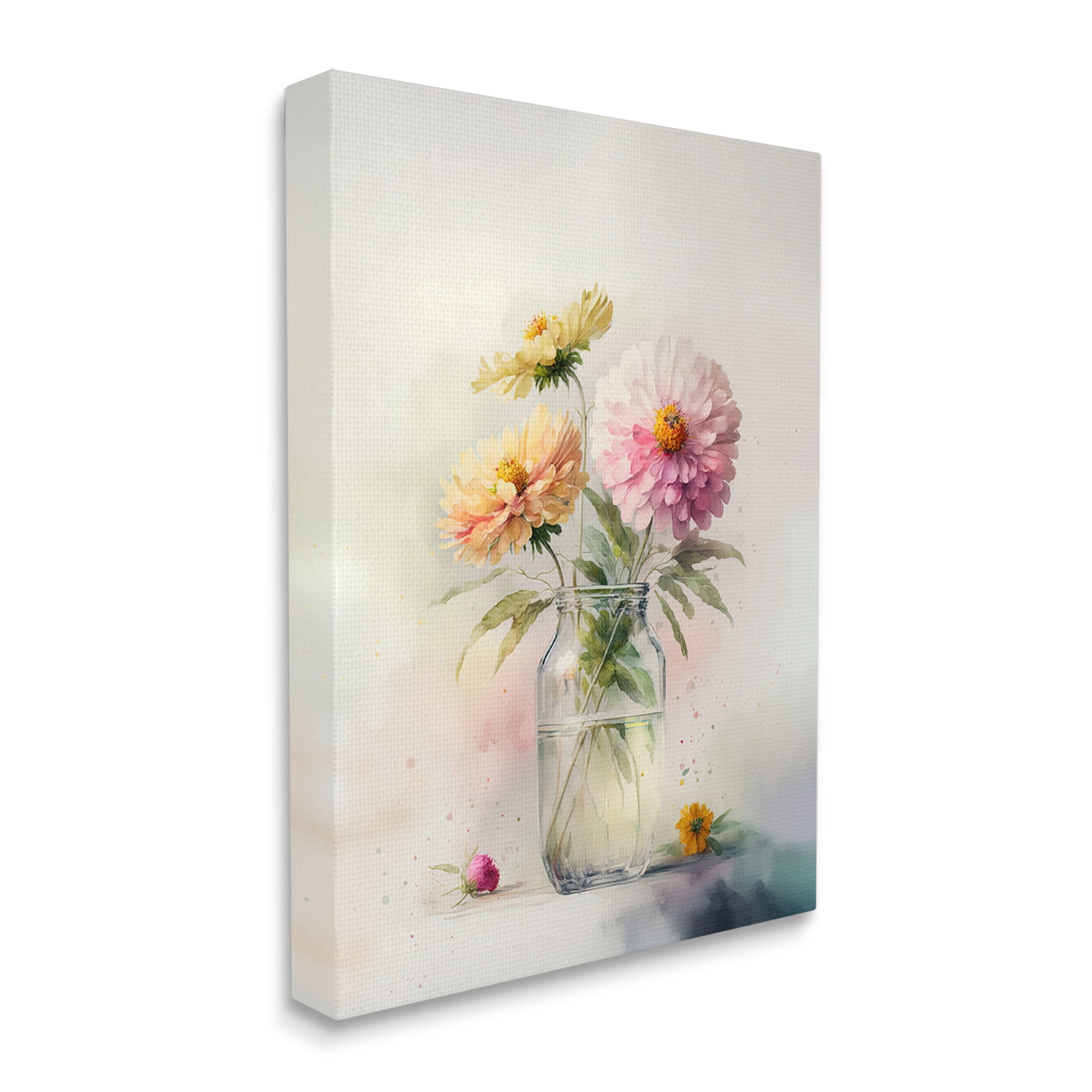 Stupell Industries Pink & Yellow Dahlias Botanical & Floral Painting Gallery Wrapped Canvas Art Print Wall Art, 36 x 48