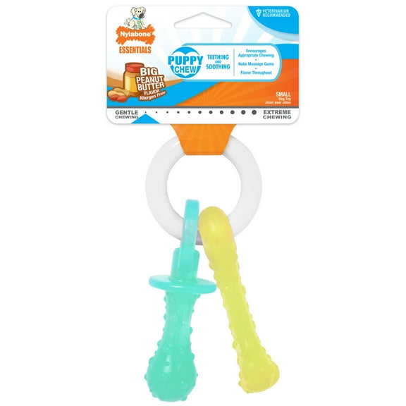 Nylabone Puppy Teething Pacifier Flexible Chew Toy, Multicolor, Peanut Butter Flavor, SM