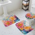 thumbnail image 3 of Spring Flowers Bathroom Rugs Set Watercolor Pink Floral Blue Dragonfly Colorful Floral Texture Non Slip Absorbent Bath Mats 3 Piece Set, U-Shaped Floor Mat, Toilet Seat Cover Large Size, 3 of 9
