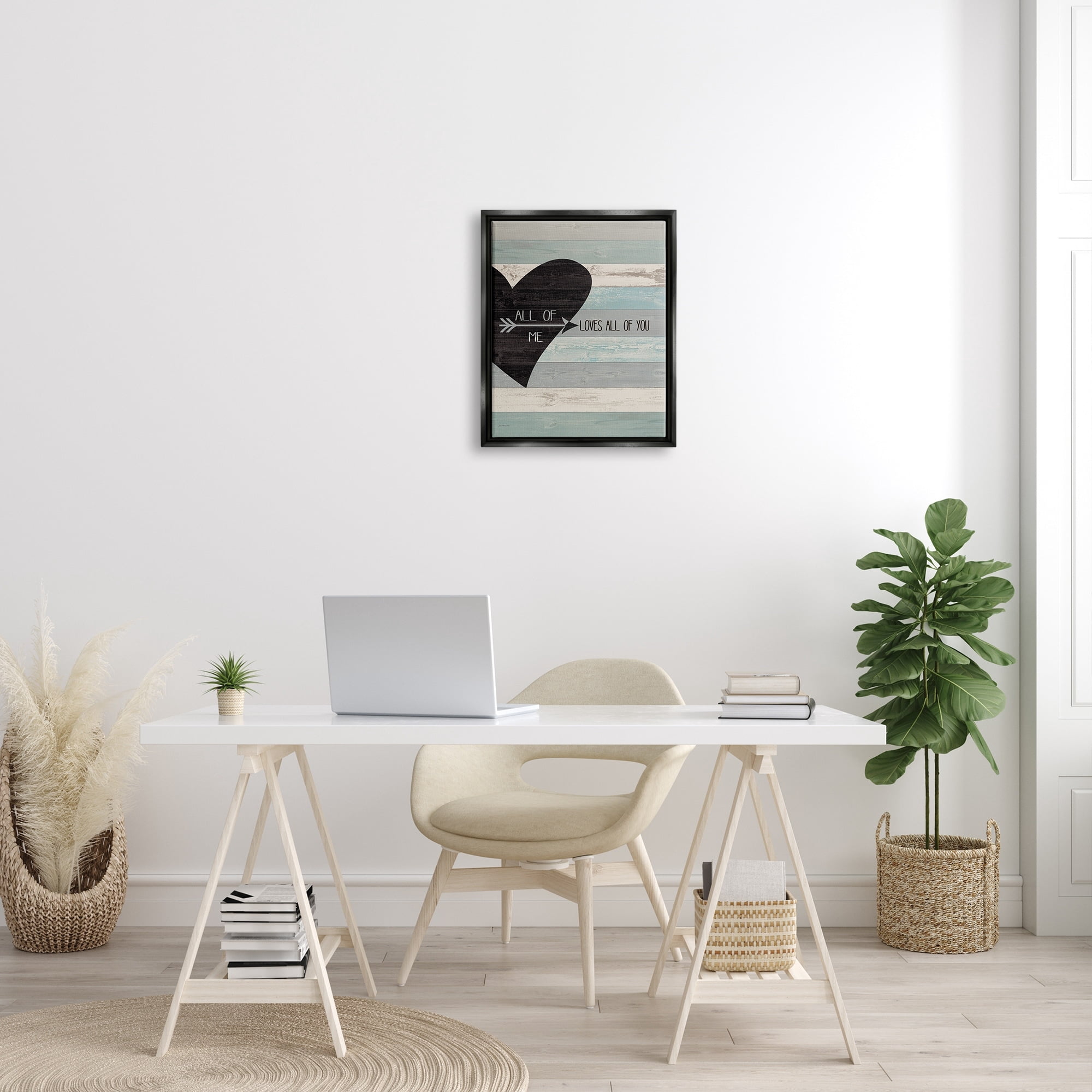 Stupell Industries All of Me Loves All Of You Distressed Heart Jet Black Framed Floating Canvas Wall Art, 16x20, by Jo Moulton