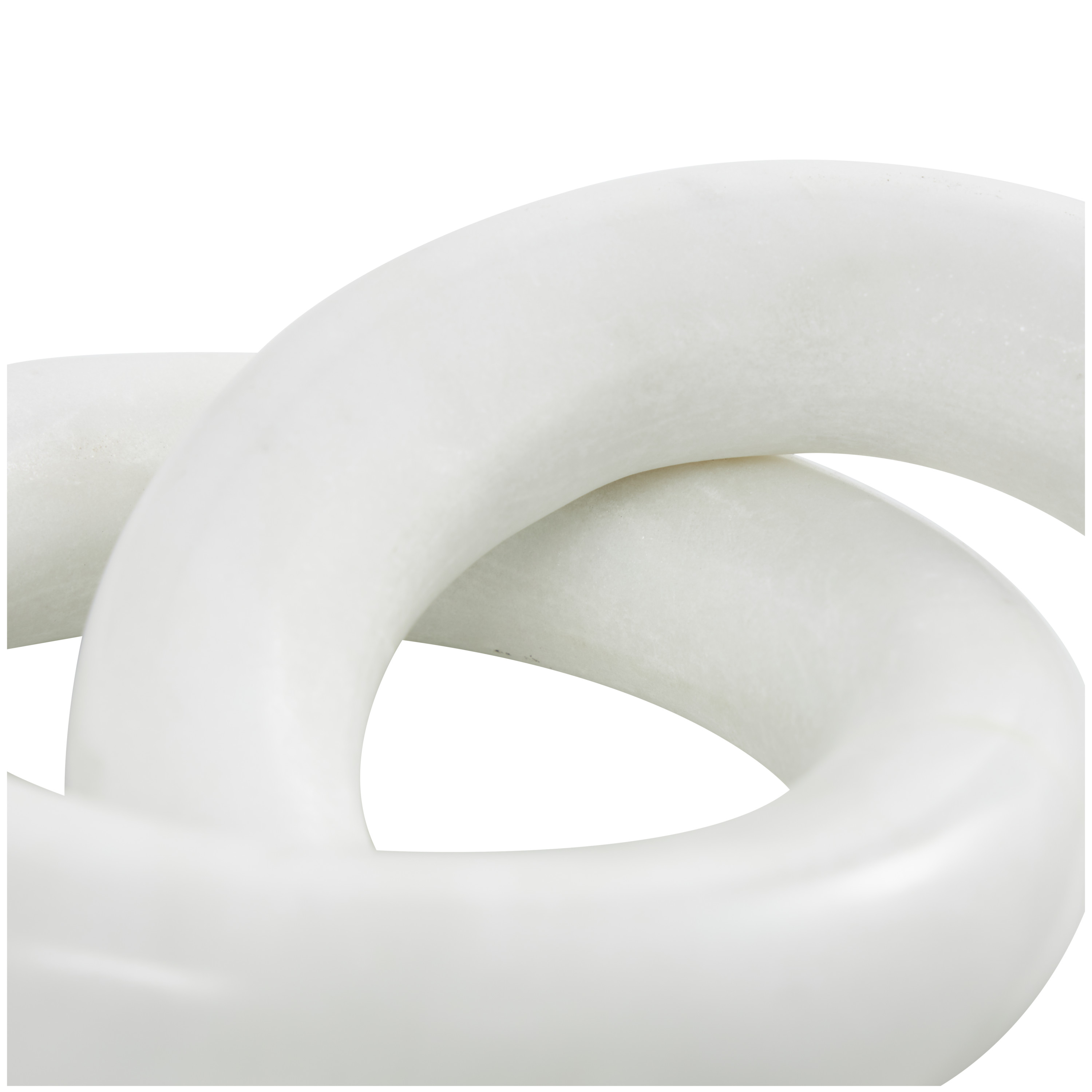 CosmoLiving by Cosmopolitan White Marble Chain Handmade Geometric 2 Link Decorative Sculpture, 7" x 5" x 2"