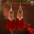 thumbnail image 3 of K-KED Colorful Fan Shaped Tassel Vacation Earrings for Women's Long Bohemian Beads-DC1362-1, 3 of 9