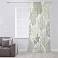 thumbnail image 3 of Coastal Sage Green Semi Sheer Curtains Drapes for Living Room, Bedroom, French Doors Window 63 Inches Long, Ocean Coral Starfish Shell Modern Rod Pocket Chiffon Curtain Drapery Voile Draperies Panel, 3 of 6