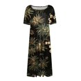 thumbnail image 4 of bbyeadc Spring Midi Dresses for Women 2025 Casual Round Neck Short Sleeve A Line Dress Vintage Loose Mid-Length Dresses with Side Pocket Beach Sundresses Floral Print Dress, Black L, 4 of 5