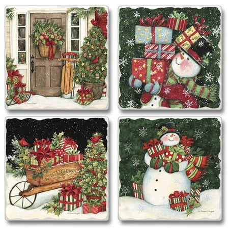 4 Pack Ceramic Coasters Home For Christmas 4 Pack Asst. Coasters 3.6