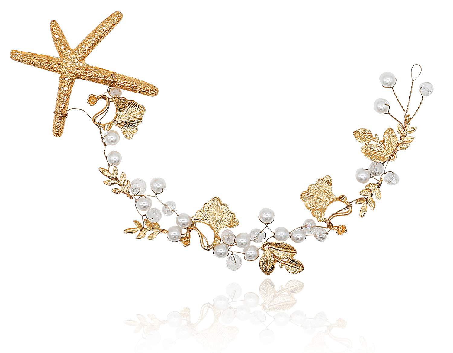 Bienvenu Womens Girls Starfish Handband Gold Crystal Jewelry Crown Bridal Wedding Hair Accessories 