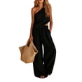 thumbnail image 2 of MLCDZ Womens Cotton Linen Sets 2 Piece Vacation Matching Outfits One Shoulder Sleeveless Crop Top Loose Wide Leg Pants Pockets Boho Travel Resort Outfit, 2 of 8