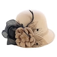 thumbnail image 2 of Women's Wool Felt Hat with Elegant Net Fabric Flower, Round Top Bucket Hat for Women, Vintage Tea Party Hat for Church, Wedding, and Special Occasions - Khaki, 2 of 5
