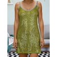 thumbnail image 3 of Green Glitter Sequin Spaghetti Strap V-Neck Mini Dress Sleeveless Cocktail Party Night Out Dress, 3 of 7