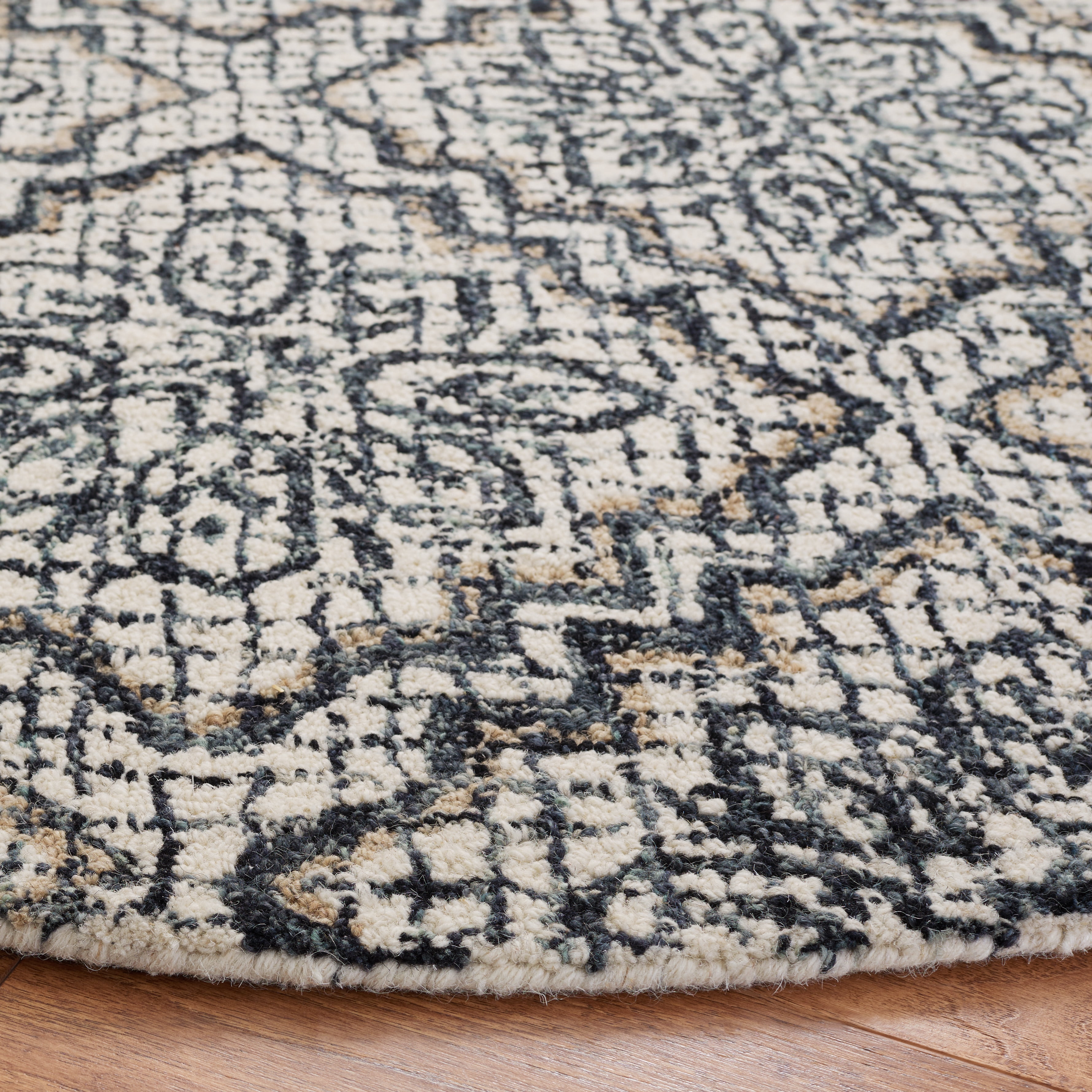 SAFAVIEH Abstract Drew Abstract Wool Area Rug, Ivory/Navy, 6' x 6' Round
