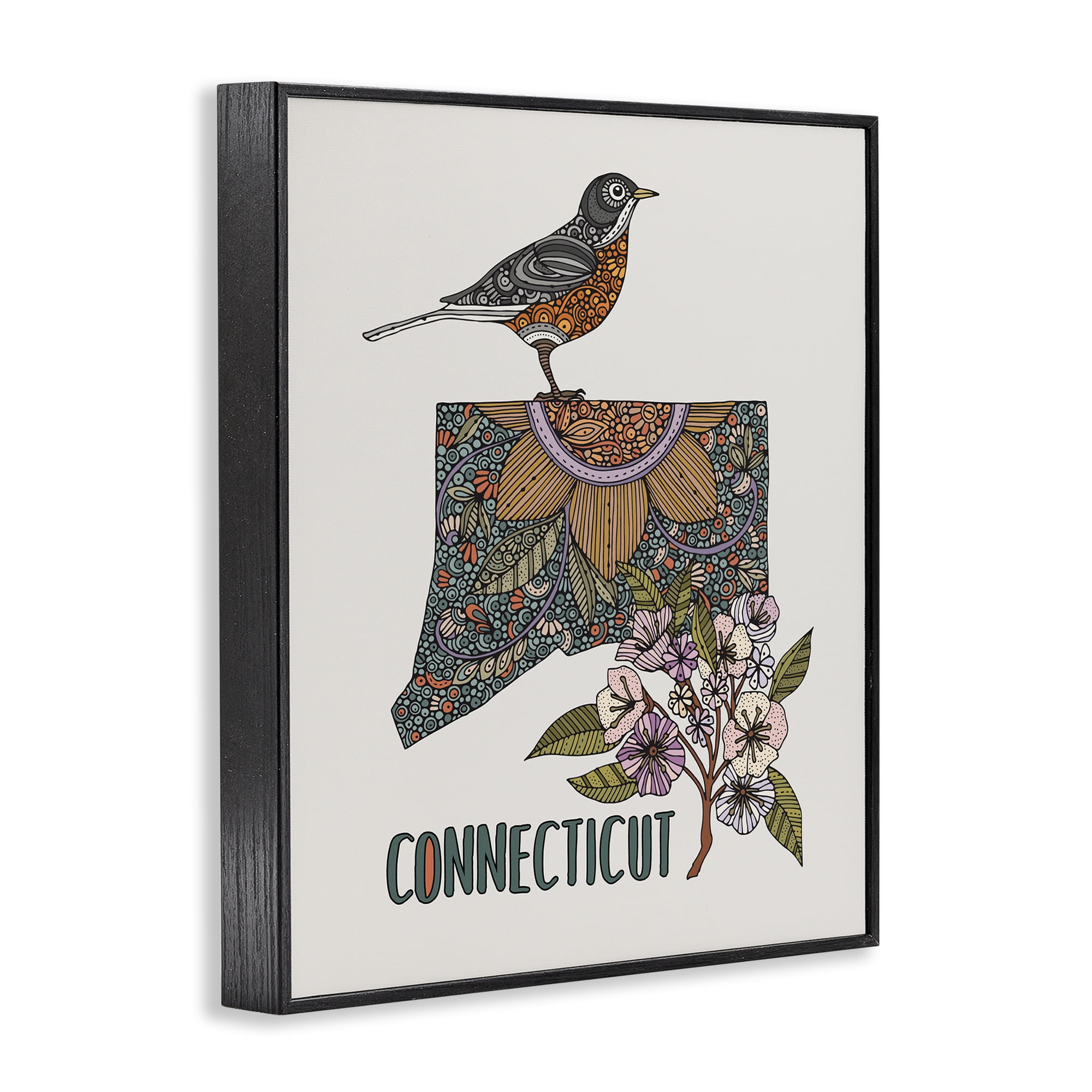 Stupell Industries Floral Connecticut State Botanical & Floral Painting Black Framed Art Print Wall Art, 11 x 14