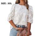 thumbnail image 2 of Top suelto de gasa con mangas de burbuja Camisa con textura floral （blanco）, 2 of 6