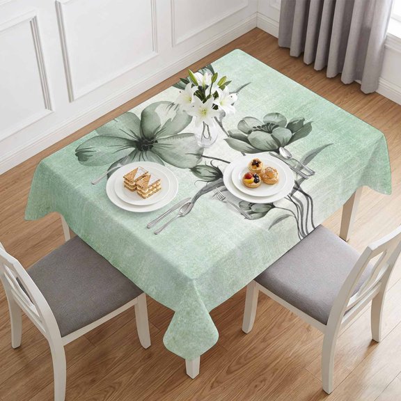 Vintage Flower Sage Green Gradient Table Cloth 52x70in, Waterproof Rectangle Tablecloth Wipeable Tablecloths Abstract Floral Art Table Covers for Dining Tables Party Indoor Outdoor