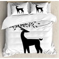 thumbnail image 1 of Deer Hunting Duvet Cover Set Queen Size, Monochrome Abstract Reindeer Leaves Horns on Plain Background, 3 Piece Bedding Set with 2 Pillow Shams, Charcoal Grey and White, by Ambesonne, 1 of 3