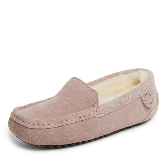 Dearfoams Womens Fireside Water Resistant IndoorOutdoor genuine Shearling Mel Moccasin Slipper, Wide Widths