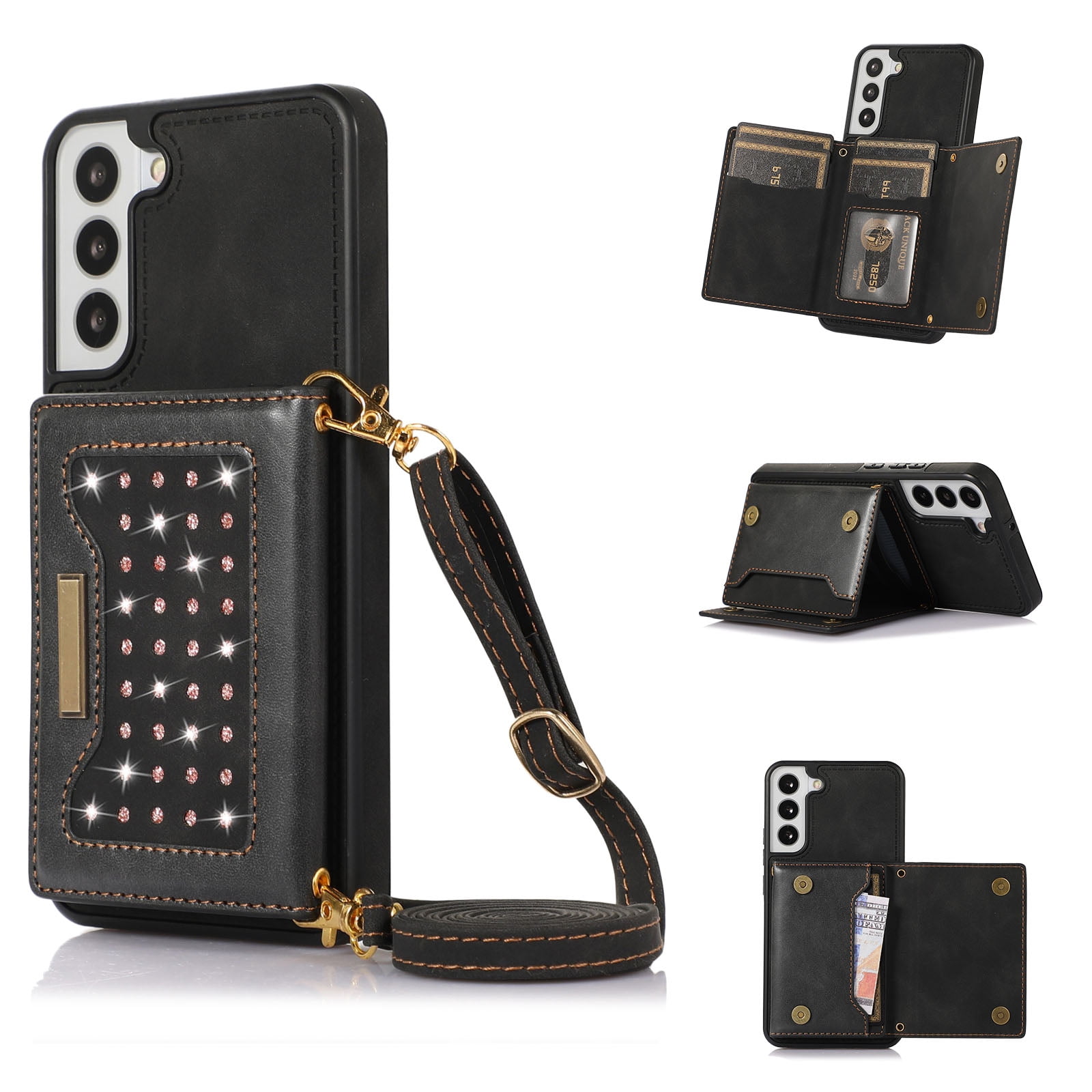 Phone Case for Samsung Galaxy S23 Plus S23+ 5G Wallet Cover with Credit  Card Holder Zipper Slot Crossbody Strap Lanyard Leather Stand Cell S23plus  23S