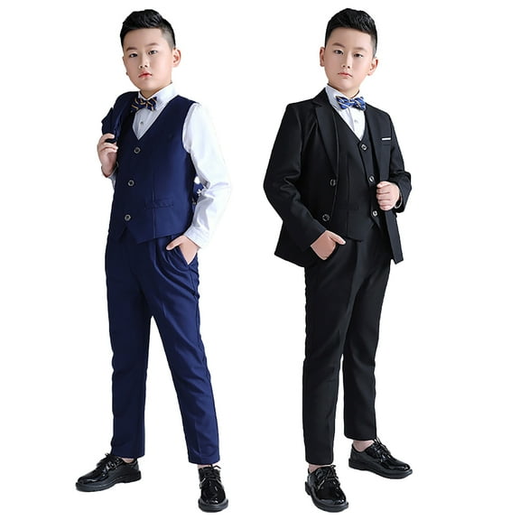 FLMEI Kids Suit for Boys，Kids 5 PCS Set Fleece Tuxedo Suits for Boys,Youth Boy Formal Tuxedo Suits No Tail Wedding Christening Baptism Outfits for 5-16T
