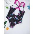 thumbnail image 7 of TiaoBug Little Kids Girls One-Piece Swimsuits Printed Rash Guard Crisscross Swimwear Tie Dye Bathing Suit A Dark Night Black 16, 7 of 7