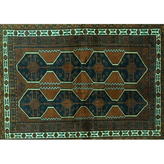 Ahgly Company Machine Washable Indoor Rectangle Persian Turquoise Blue Traditional Area Rugs, 8' x 10'
