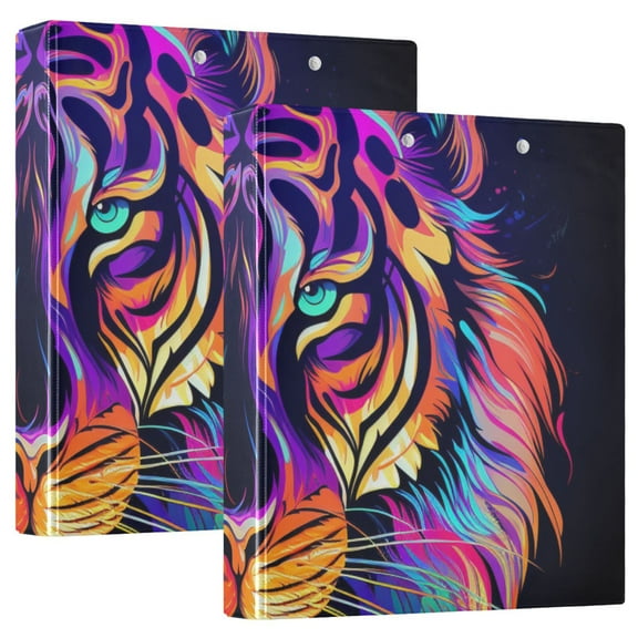 Tiger Head Purple 3 Ring Binders 1.5 inch Hardcover File Folders with Interior Pockets A4 Size Organizer for School Office Hospital Set of 2