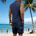 thumbnail image 4 of Mens Linen Sets 2 Piece Outfits Lace up Sleeveless Shirt and Medieval Viking Pirate Shorts Set Vacation Outfit for Men Summer Beach Suits Big and Tall Size S-3XL Navy, 4 of 9