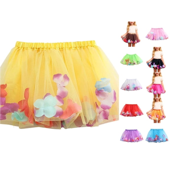 QTSHPN Skirt Kids Festive Petal Net Overlay Performances Celebrations Fashion for Girls Girls Skirts Yellow_004 4-6 Years