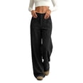 thumbnail image 6 of Corduroy Pants Womens Low Rise Wide Leg Cargo Pants Casual Baggy Lounge Pant Office Business Work Pant with Pockets Black L, 6 of 7