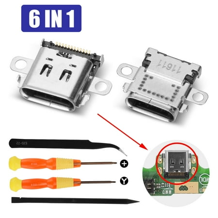 TSV Switch Charging Socket Kit, 2 Pcs Replacement Type-C Port Fit for Nintendo Switch Console, USB Charging Port Power Connector w/ Screwdrivers Tool Kits for Nintendo Switch