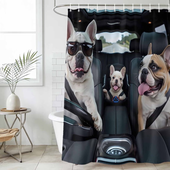 Funny Dog Print Waterproof Fabric Shower Curtain,Summer Modern Driving Animals Waterproof Fabric Shower Curtain for Bathroom Curtains Bathtubs Hotel Shower Curtains with 12 Hooks Extra Long 72x96
