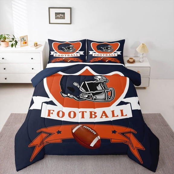 Erosebridal Football City Chicago Comforter Sets Twin Size, Soccer Sport Comforters & Duvets, Navy Orange Reversible Duvet Insert, Microfiber Bedroom Decoration, 2pcs