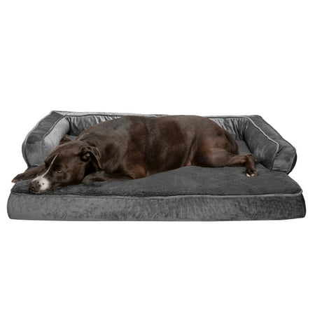 UPC: 0842229123241 | FurHaven Pet Products | Cooling Gel Memory Foam Orthopedic Plush & Velvet Comfy Couch Sofa-Style Pet Bed for Dogs & Cats Dark Gray Jumbo