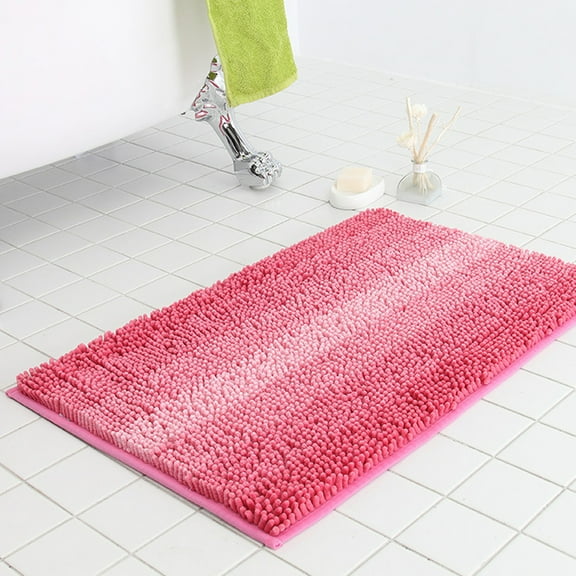 FUDAKUNA Soft Comfortable Fluffy Chenille Bathroom Rugs Anti-Slip Absorbent 16" x 24" Pink Stripes Decor Bath Mat Machine Washable