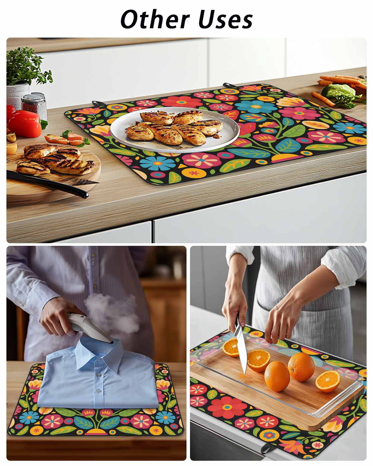 Stove Top Covers for Electric Stove, Boho Flower Glass Stovetop Cover Protector, Red Blue Yellow Colorful Mexico Tribal Induction Cooktop Protector Oven Mat for Kitchen Countertop 24"x21"