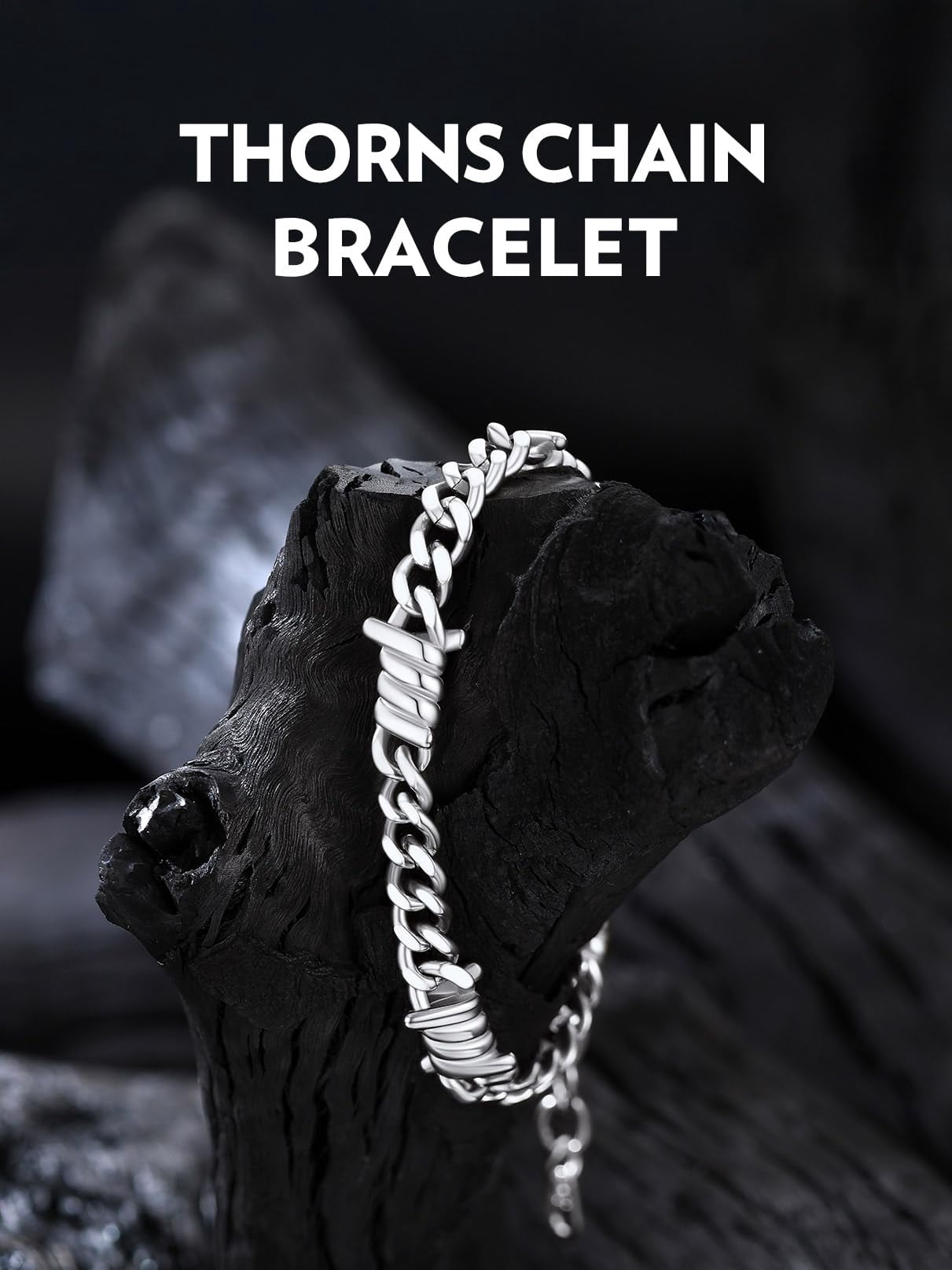 Bandmax 7MM Thorns Cuban Link Chain Bracelet for Men Dad Son Father's Day Graduation Gift Stainless Steel Curb Chain Bracelet for Women Punk Jewelry