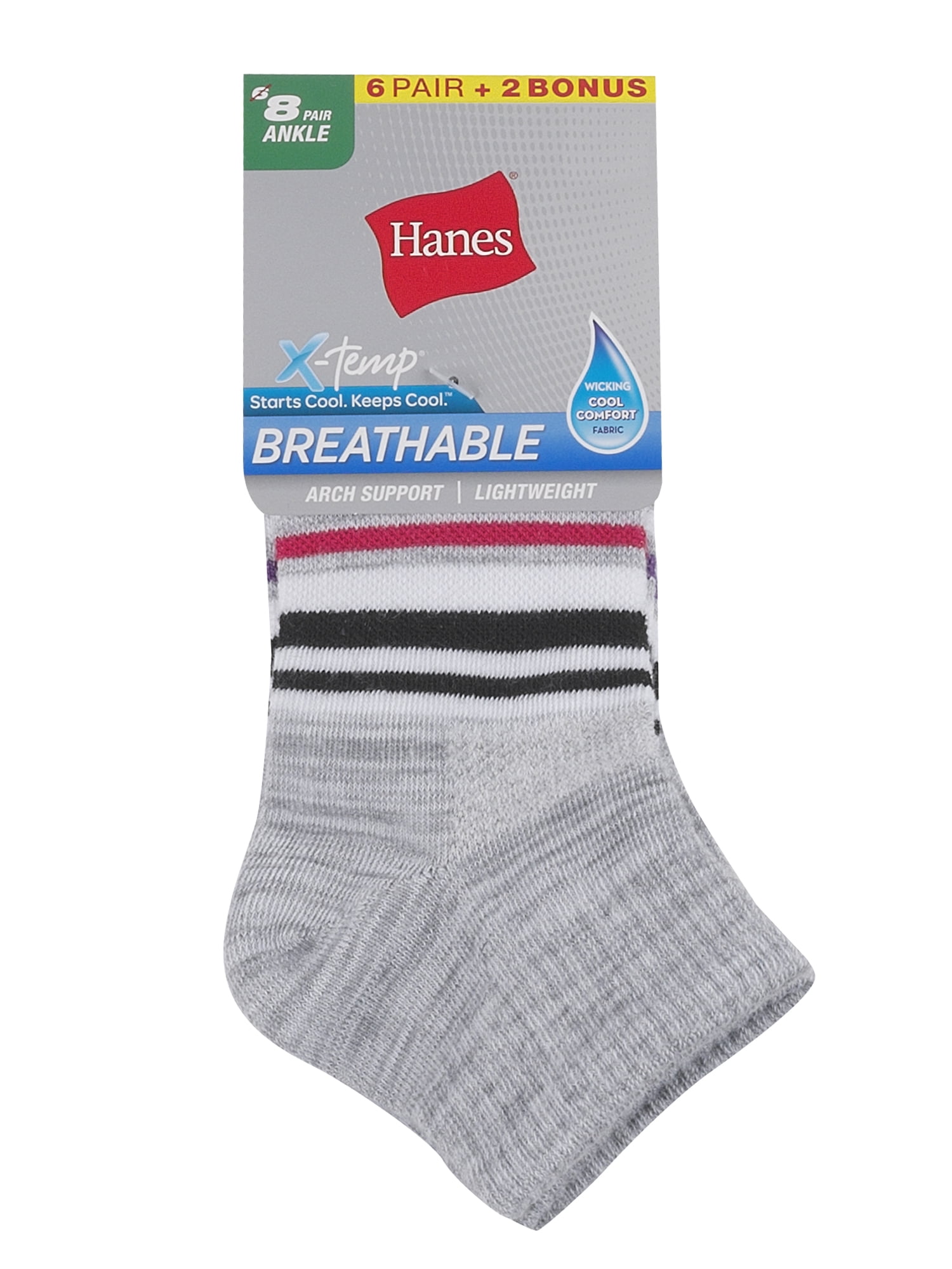 Hanes Women's Comfort Cool Lightweight Ankle 6PK+2