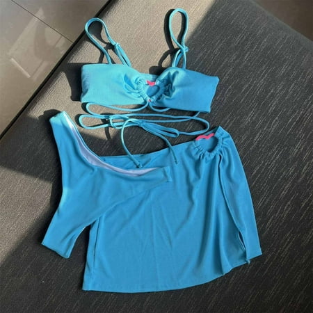 OSFVNOXV 3-Piece Bikinis for Women Summer Swimwear Push Up Bra String Sexy Thongs with Swim Cover Up Split Skirts Clearance