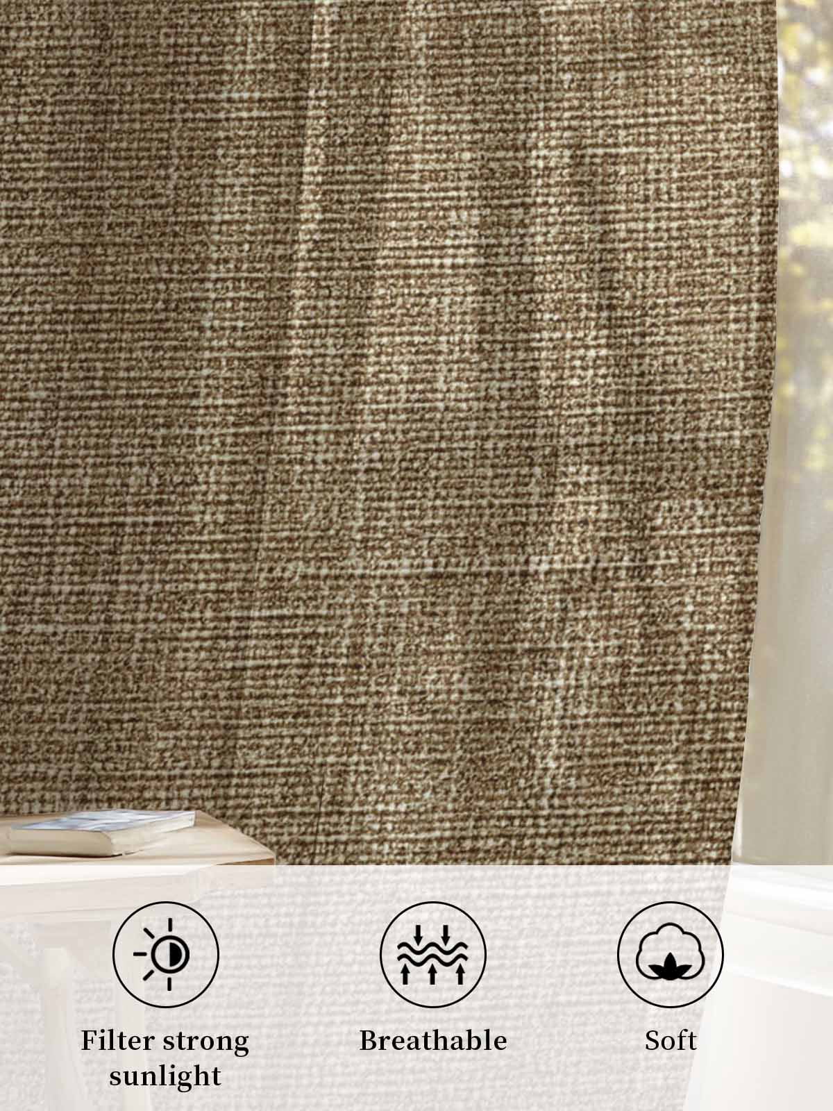 Sheer Curtains 84 Inches Long, Vintage Brown Light Filtering Window Curtains for Living Room, Farmhouse Retro Dark Solid Color Linen Texture Rod Pocket Voile Sheer Curtain Drapes, 52"Wx84"L, 2 Panels