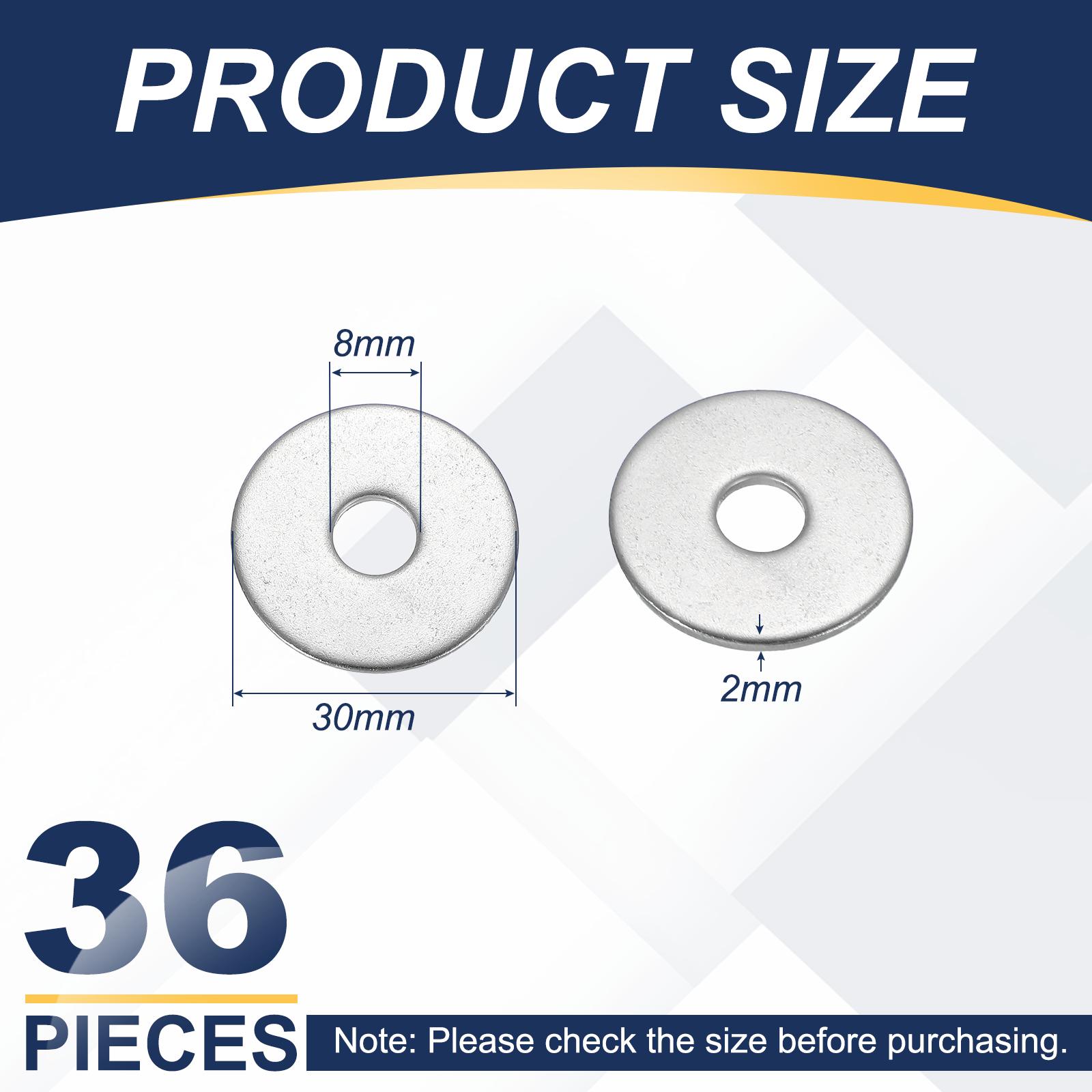 Uxcell M8 x 30mm Metal Screw Washers Set, 36Pcs 304 Stainless Steel Flat Washers