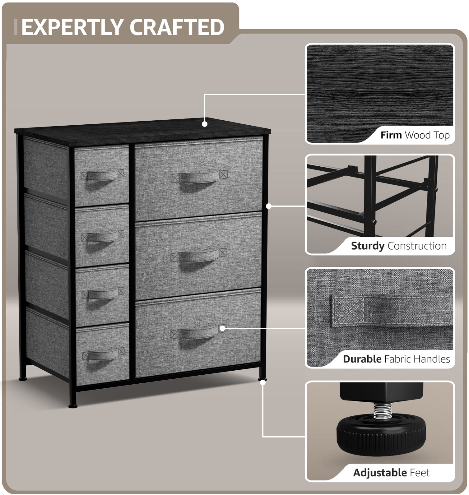 Sorbus 7 Drawer Dresser Storage Chest for Kids Bedroom with Fabric Bins Black
