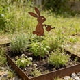 thumbnail image 7 of Rusted Metal Bunny Garden Stakes with Flower, Watering Can, and Reaching Silhouettes for Outdoor Patio Planter and Garden Decor, 7 of 7