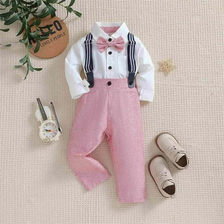 

Toddler Kids Baby Boys 1st Christmas Outfit Gentleman Shirt with Bowtie +Long Suspender Pants Overalls Clothes