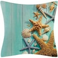 thumbnail image 5 of Nautical Coastal Throw Pillows Farmhouse Decorative Starfish Seashell Sand Conch Beach Throw Pillow Case Indoor Outdoor Cushion Cover Linen Pillowcase for Fall Home D¨¦cor 18 x 18 Inch Set of 4, 5 of 6