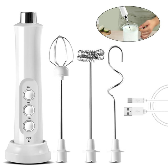 Flmtop Mousseur à Lait Électrique Portatif Rechargeable par USB à 3 Vitesses, Mousseur avec Fouet en Acier Inoxydable pour Cappuccino, Latte, Café, Poudre de Protéines, Matcha