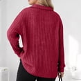 thumbnail image 5 of zaveiop Women Plus Size Casual Knit Sweater Lapel V Neck Solid Color Tops Lightweight Long Sleeve Blouses (Wine, 3XL), 5 of 8