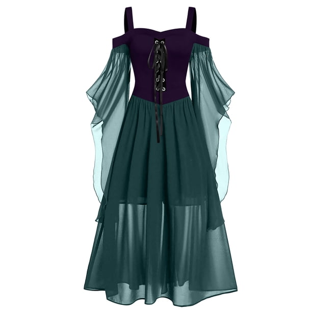 WILLBEST Vestidos Casuales para Mujer Verano Vestido Largo de Talla Grande para Mujer, Vestido con Hombros Descubiertos y Mangas Abullonadas, Vestido de Verano con Cordones de Color Liso Grande