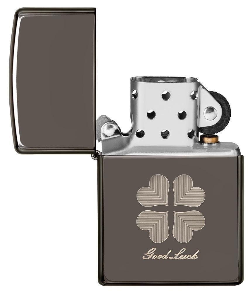 Zippo Good Luck Laser Fancy Fill Black Ice Pocket Lighter