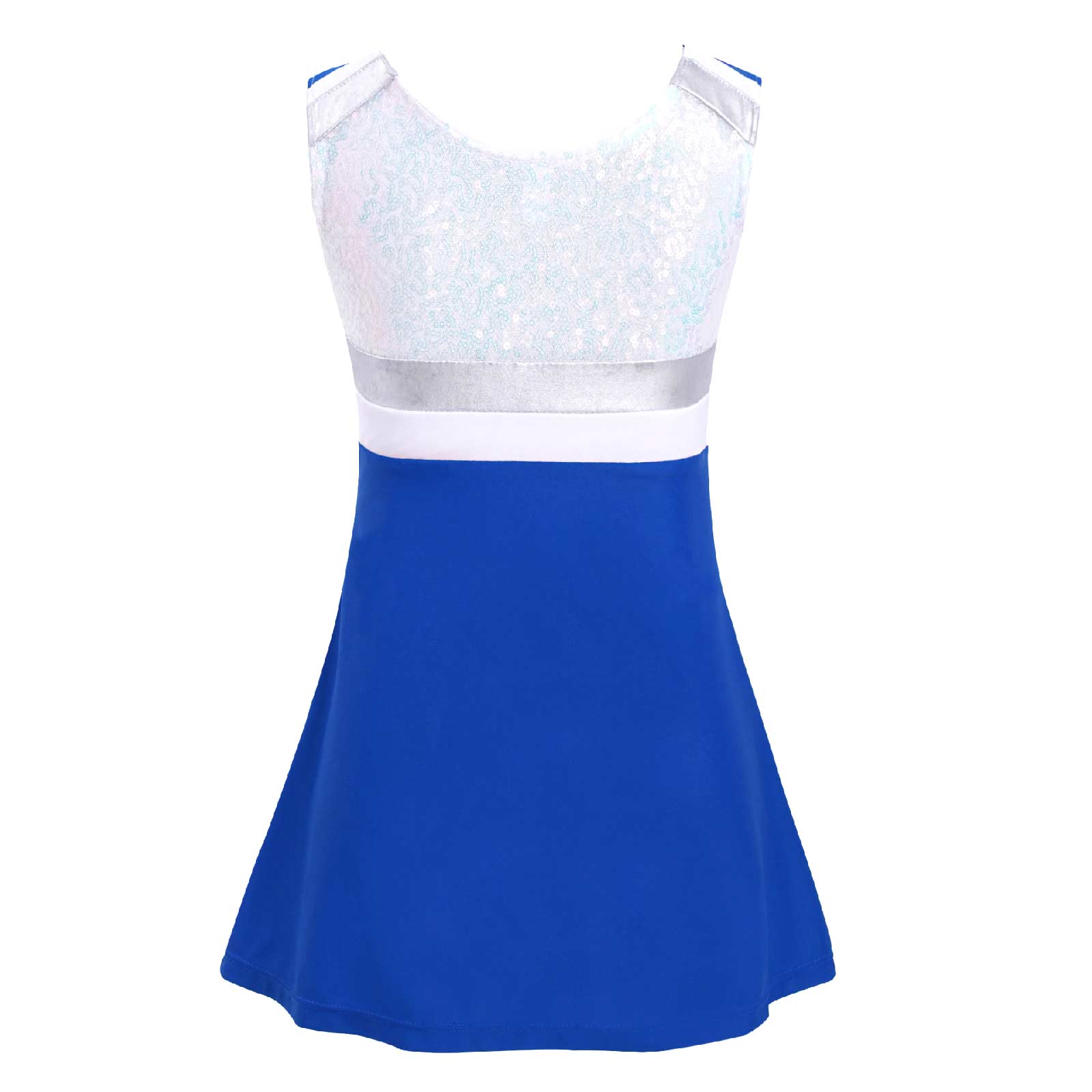 Yanarno Kids Girls Shiny Sequins Tennis Golf Sport Dress Outfits Athletic 2 Pcs A-Line Dress with Royal Blue 4